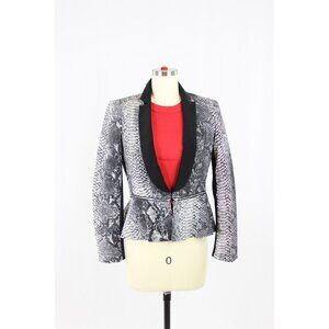 REBECCA TAYLOR Grey Python Snake Print Silk Crepe Peplum Blazer, Size 2